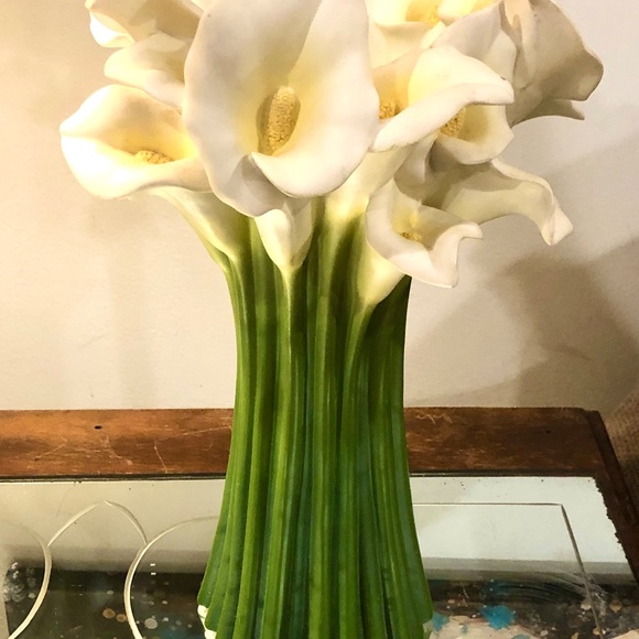 VTG Ibis & Orchid Calla Lily #301 Hand Cast Bonded Painted Marble Art Vase 13" - Picture 2 of 12